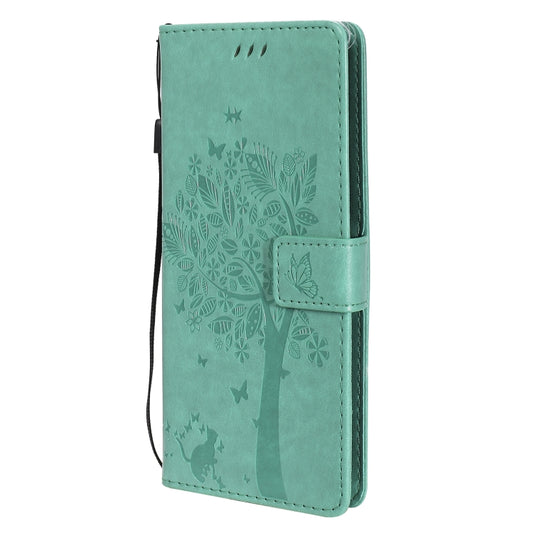 Brown tree cat design wallet case OPPO A53 A32 featuring horizontal flip closure