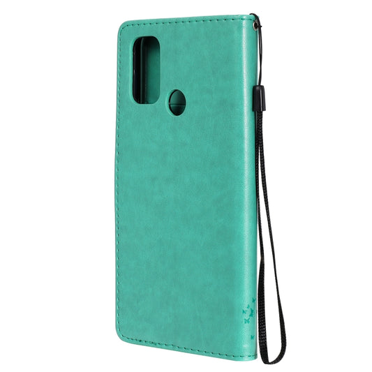 PU leather phone case with tree cat motif, built-in card holder and lanyard attachment