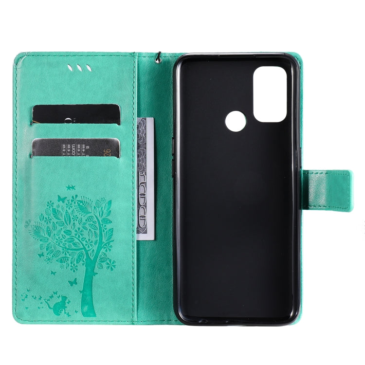 Tree & Cat Pattern Pressed Printing Horizontal Flip PU Leather Case with Holder & Card Slots & Wallet & Lanyard, For OPPO A53(2020) / A32, For Nokia 2.4