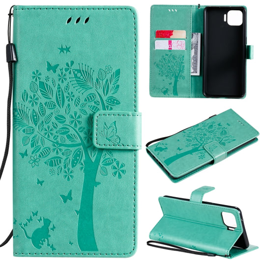 Tree and cat pattern leather flip case for OPPO F17 Pro with card slots and wallet functionality