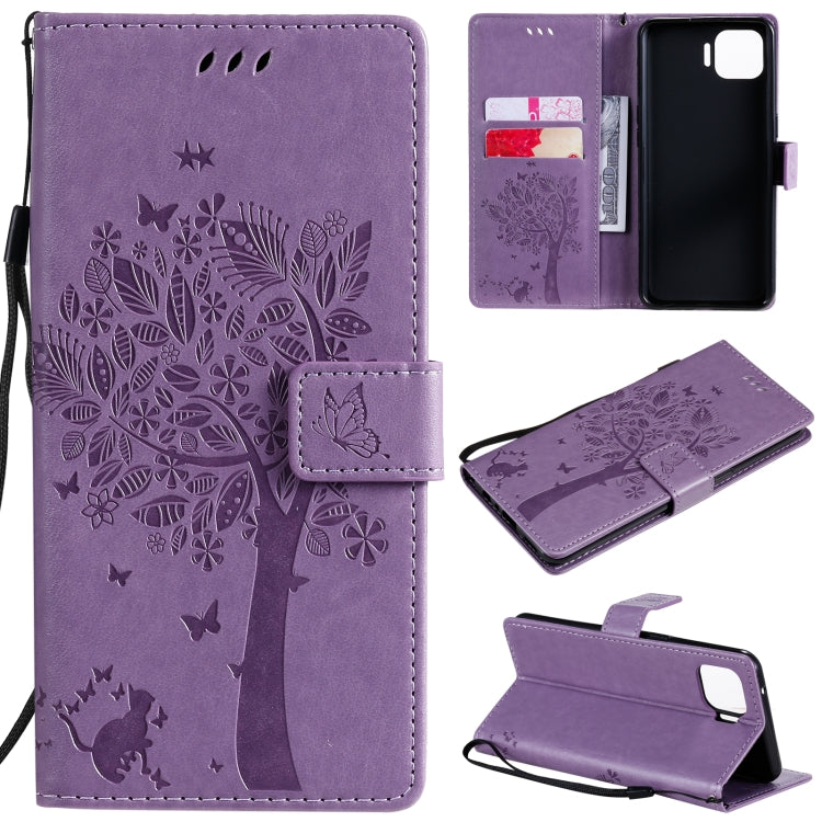 Tree & Cat Pattern Pressed Printing Horizontal Flip PU Leather Case with Holder & Card Slots & Wallet & Lanyard, For OPPO F17 Pro / Reno4 Lite, For Nokia 3.4
