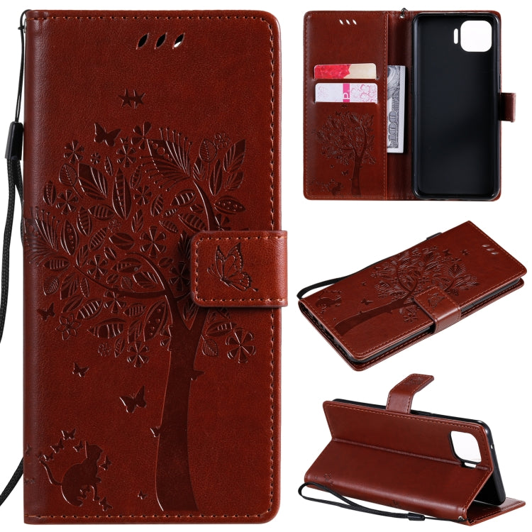 Tree & Cat Pattern Pressed Printing Horizontal Flip PU Leather Case with Holder & Card Slots & Wallet & Lanyard, For OPPO F17 Pro / Reno4 Lite, For Nokia 3.4