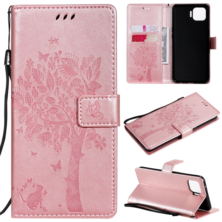 Tree & Cat Pattern Pressed Printing Horizontal Flip PU Leather Case with Holder & Card Slots & Wallet & Lanyard, For OPPO F17 Pro / Reno4 Lite, For Nokia 3.4