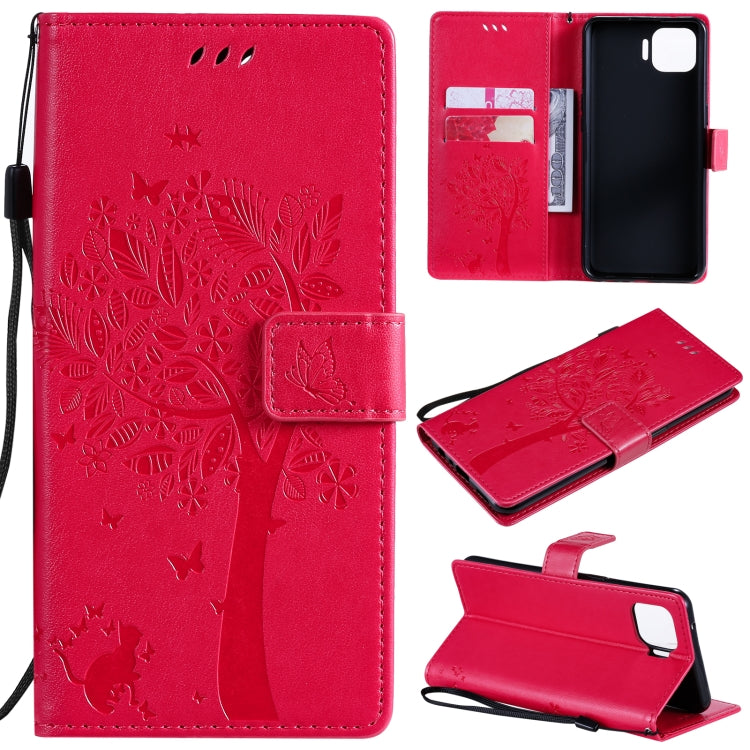 Tree & Cat Pattern Pressed Printing Horizontal Flip PU Leather Case with Holder & Card Slots & Wallet & Lanyard, For OPPO F17 Pro / Reno4 Lite, For Nokia 3.4