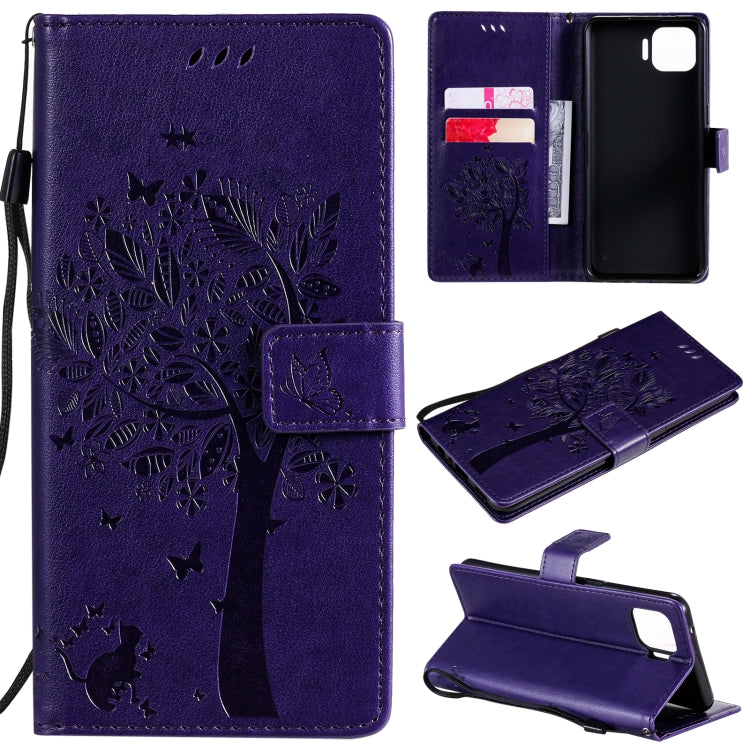 Tree & Cat Pattern Pressed Printing Horizontal Flip PU Leather Case with Holder & Card Slots & Wallet & Lanyard, For OPPO F17 Pro / Reno4 Lite, For Nokia 3.4