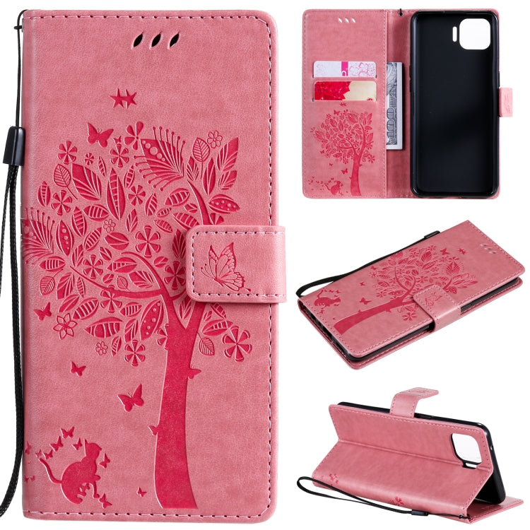 Tree & Cat Pattern Pressed Printing Horizontal Flip PU Leather Case with Holder & Card Slots & Wallet & Lanyard, For OPPO F17 Pro / Reno4 Lite, For Nokia 3.4