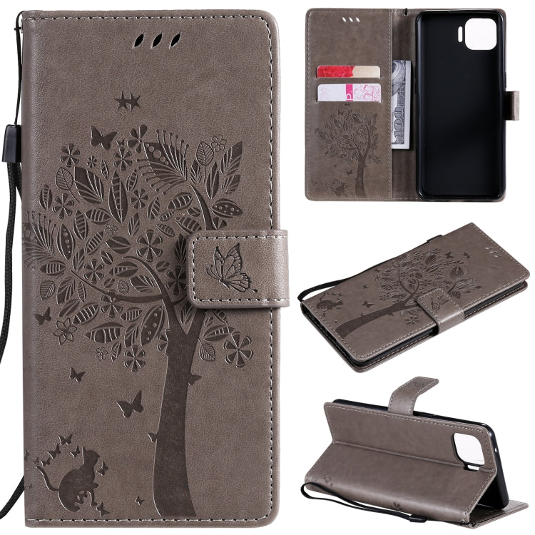 Tree & Cat Pattern Pressed Printing Horizontal Flip PU Leather Case with Holder & Card Slots & Wallet & Lanyard, For OPPO F17 Pro / Reno4 Lite, For Nokia 3.4
