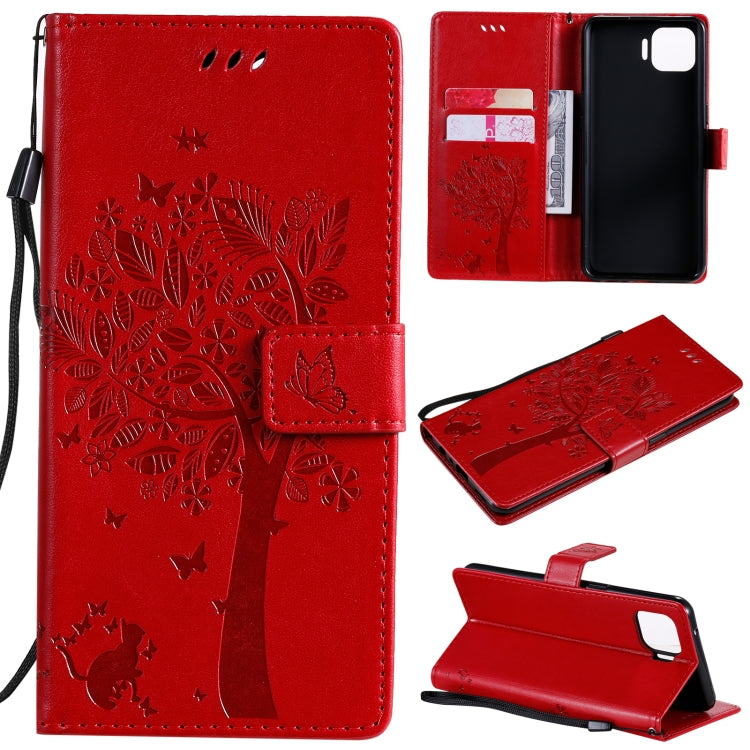Tree & Cat Pattern Pressed Printing Horizontal Flip PU Leather Case with Holder & Card Slots & Wallet & Lanyard, For OPPO F17 Pro / Reno4 Lite, For Nokia 3.4