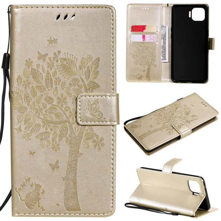 Tree & Cat Pattern Pressed Printing Horizontal Flip PU Leather Case with Holder & Card Slots & Wallet & Lanyard, For OPPO F17 Pro / Reno4 Lite, For Nokia 3.4