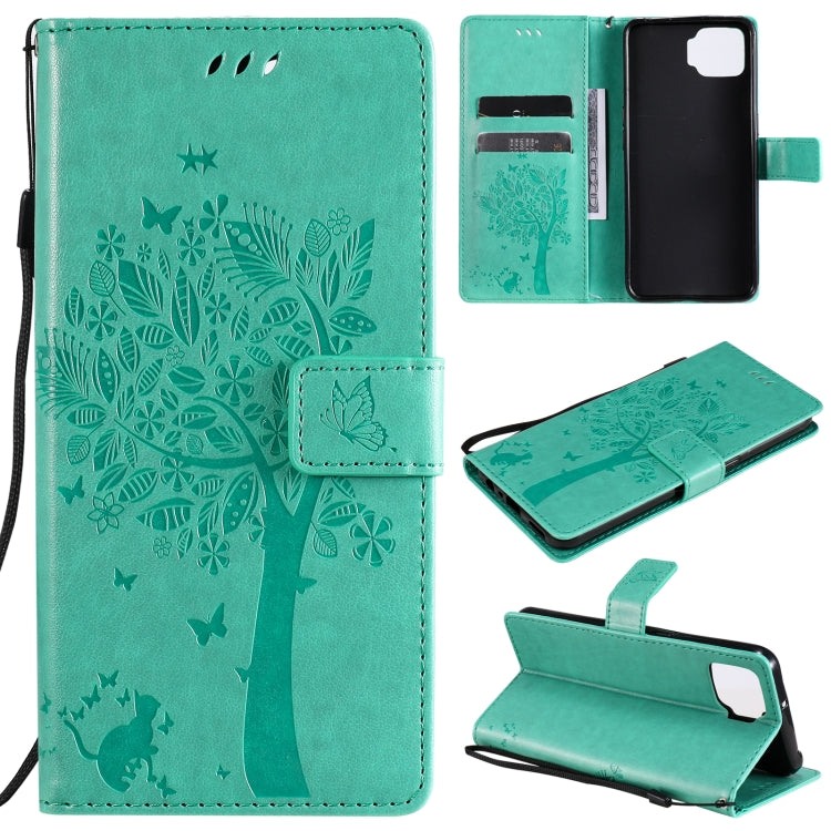 Tree & Cat Pattern Pressed Printing Horizontal Flip PU Leather Case with Holder & Card Slots & Wallet & Lanyard, For OPPO F17 / A73, For Samsung Galaxy A42 5G