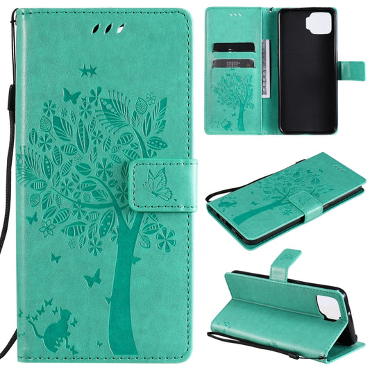 Tree and cat pattern PU leather flip case with card slots and lanyard for OPPO F17