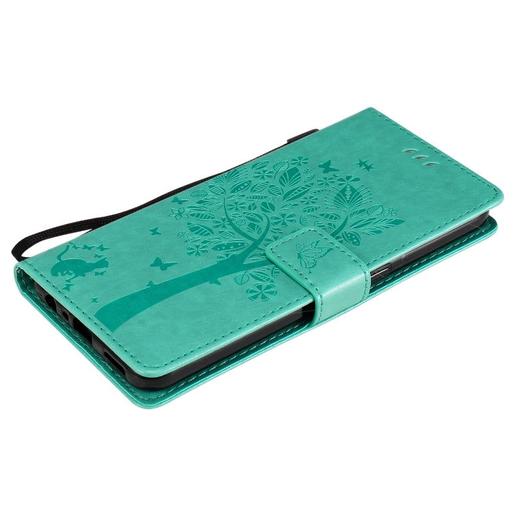 Tree & Cat Pattern Pressed Printing Horizontal Flip PU Leather Case with Holder & Card Slots & Wallet & Lanyard, For OPPO F17 / A73, For Samsung Galaxy A42 5G