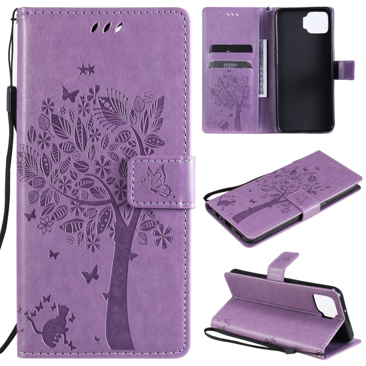 Tree & Cat Pattern Pressed Printing Horizontal Flip PU Leather Case with Holder & Card Slots & Wallet & Lanyard, For OPPO F17 / A73, For Samsung Galaxy A42 5G