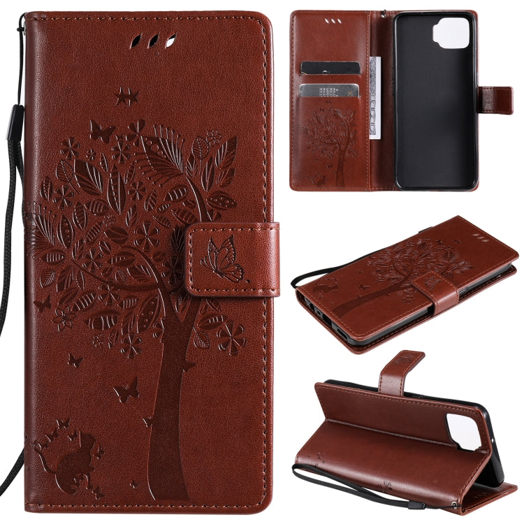 Tree & Cat Pattern Pressed Printing Horizontal Flip PU Leather Case with Holder & Card Slots & Wallet & Lanyard, For OPPO F17 / A73, For Samsung Galaxy A42 5G