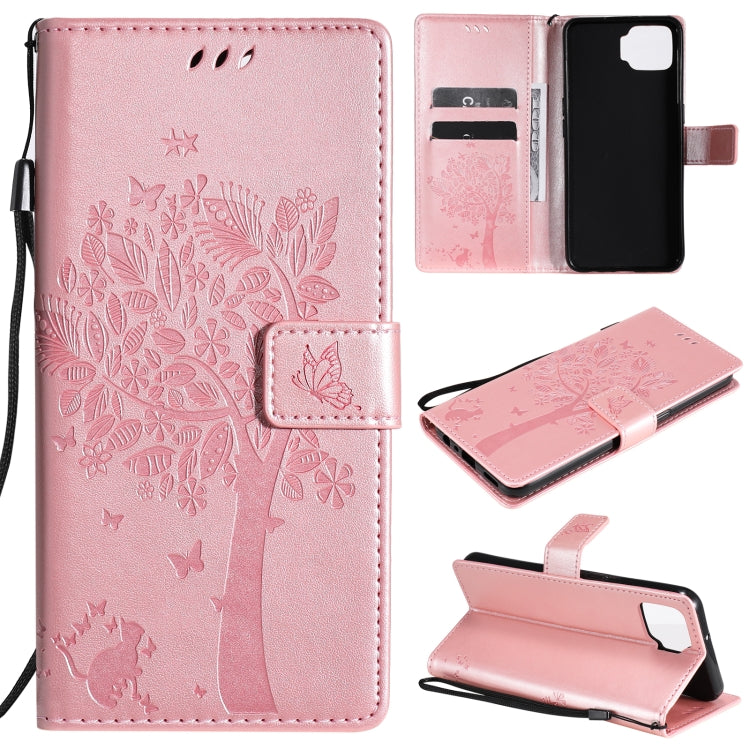 Tree & Cat Pattern Pressed Printing Horizontal Flip PU Leather Case with Holder & Card Slots & Wallet & Lanyard, For OPPO F17 / A73, For Samsung Galaxy A42 5G