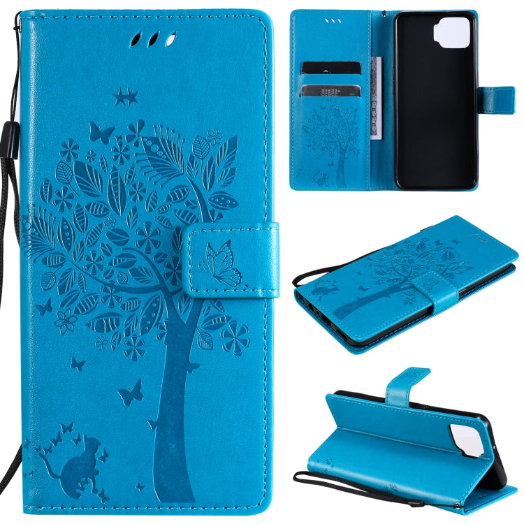Tree & Cat Pattern Pressed Printing Horizontal Flip PU Leather Case with Holder & Card Slots & Wallet & Lanyard, For OPPO F17 / A73, For Samsung Galaxy A42 5G