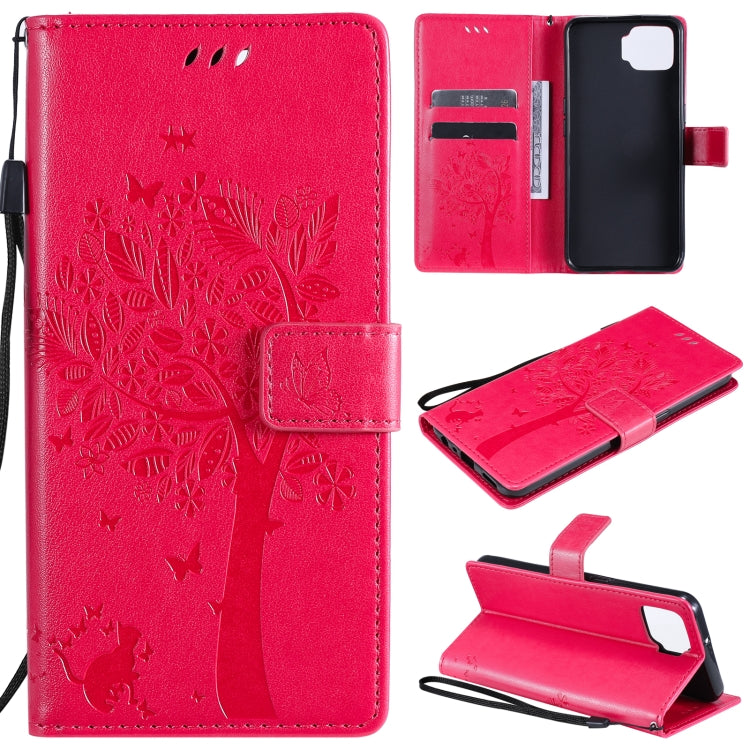 Tree & Cat Pattern Pressed Printing Horizontal Flip PU Leather Case with Holder & Card Slots & Wallet & Lanyard, For OPPO F17 / A73, For Samsung Galaxy A42 5G