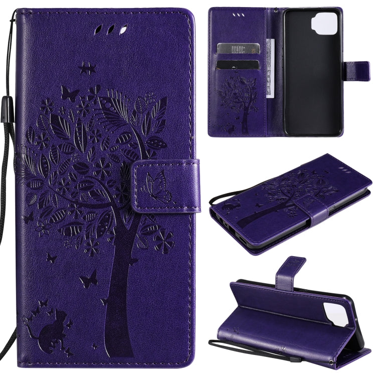 Tree & Cat Pattern Pressed Printing Horizontal Flip PU Leather Case with Holder & Card Slots & Wallet & Lanyard, For OPPO F17 / A73, For Samsung Galaxy A42 5G
