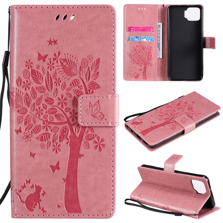 Tree & Cat Pattern Pressed Printing Horizontal Flip PU Leather Case with Holder & Card Slots & Wallet & Lanyard, For OPPO F17 / A73, For Samsung Galaxy A42 5G