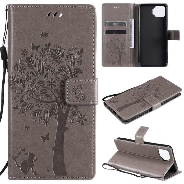 Tree & Cat Pattern Pressed Printing Horizontal Flip PU Leather Case with Holder & Card Slots & Wallet & Lanyard, For OPPO F17 / A73, For Samsung Galaxy A42 5G