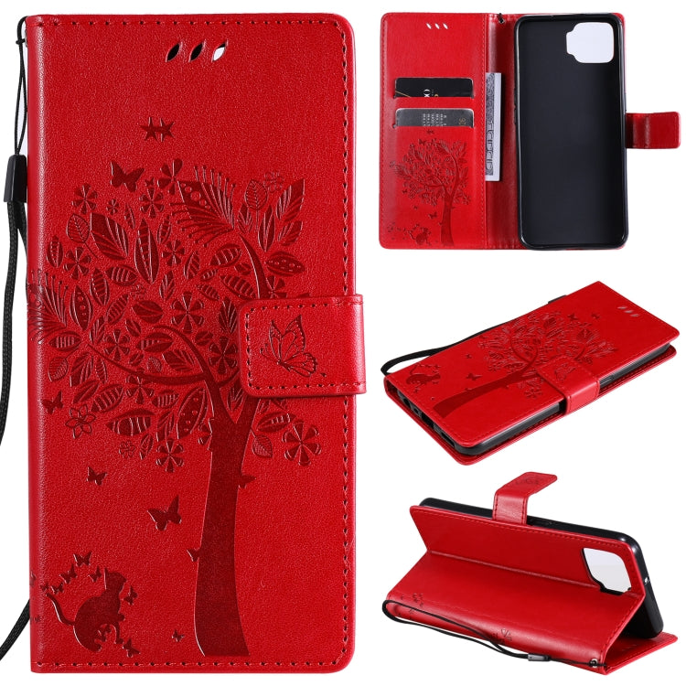 Tree & Cat Pattern Pressed Printing Horizontal Flip PU Leather Case with Holder & Card Slots & Wallet & Lanyard, For OPPO F17 / A73, For Samsung Galaxy A42 5G