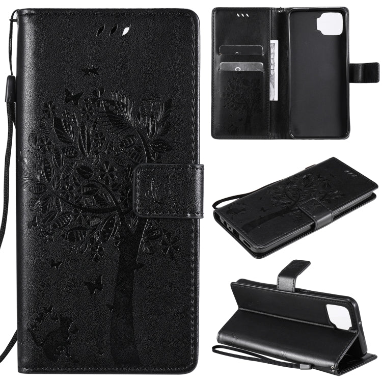 Tree & Cat Pattern Pressed Printing Horizontal Flip PU Leather Case with Holder & Card Slots & Wallet & Lanyard, For OPPO F17 / A73, For Samsung Galaxy A42 5G
