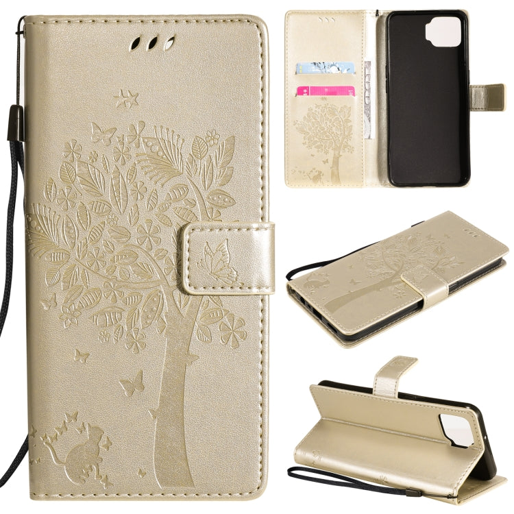 Tree & Cat Pattern Pressed Printing Horizontal Flip PU Leather Case with Holder & Card Slots & Wallet & Lanyard, For OPPO F17 / A73, For Samsung Galaxy A42 5G