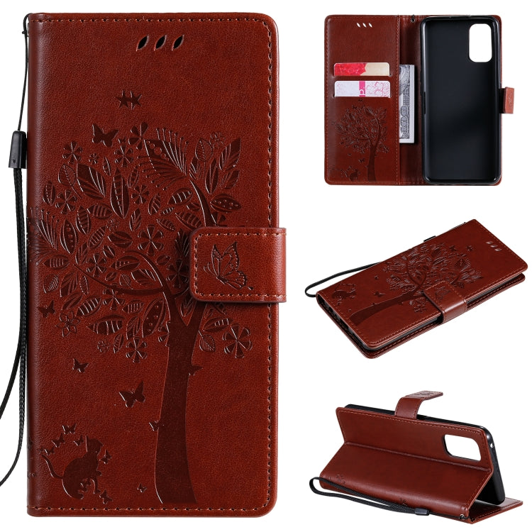 Tree & Cat Pattern Pressed Printing Horizontal Flip PU Leather Case with Holder & Card Slots & Wallet & Lanyard, For OPPO Realme 7 Pro, For Sony Xperia5 II