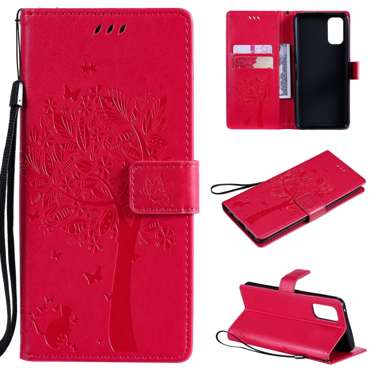 Tree & Cat Pattern Pressed Printing Horizontal Flip PU Leather Case with Holder & Card Slots & Wallet & Lanyard, For OPPO Realme 7 Pro, For Sony Xperia5 II
