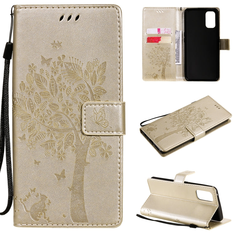 Tree & Cat Pattern Pressed Printing Horizontal Flip PU Leather Case with Holder & Card Slots & Wallet & Lanyard, For OPPO Realme 7 Pro, For Sony Xperia5 II