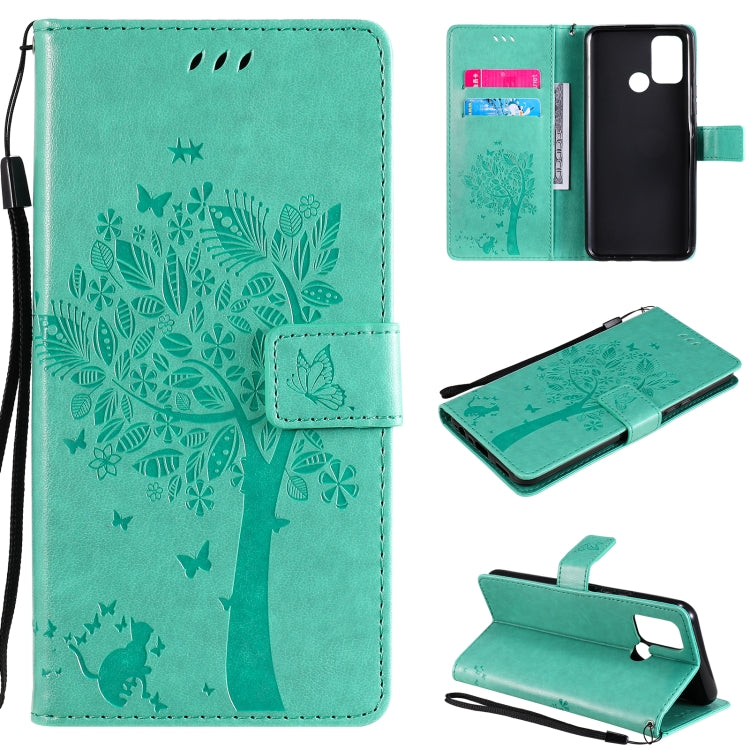Tree & Cat Pattern Pressed Printing Horizontal Flip PU Leather Case with Holder & Card Slots & Wallet & Lanyard, For OPPO Realme 7i / C17, For Xiaomi Mi 10T / 10T Pro