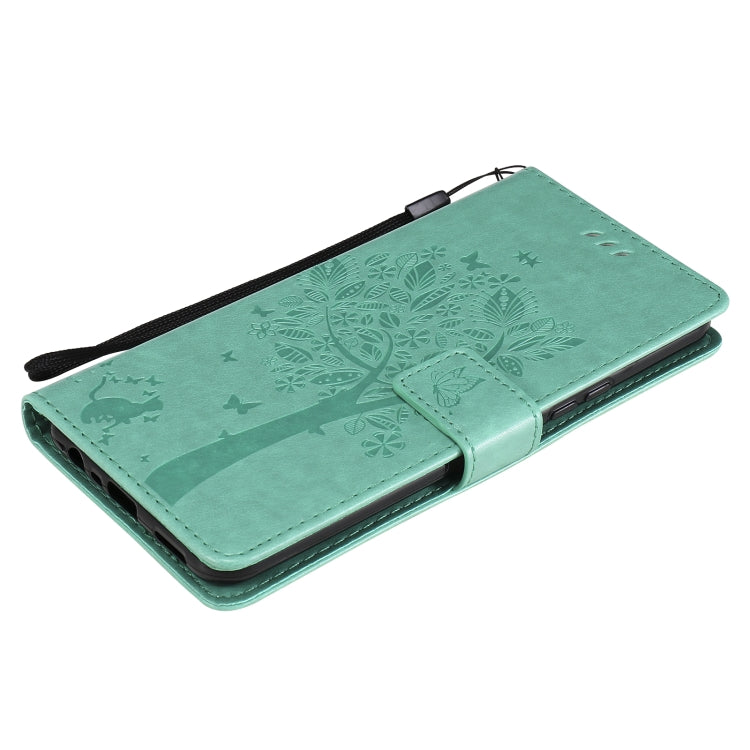 Tree & Cat Pattern Pressed Printing Horizontal Flip PU Leather Case with Holder & Card Slots & Wallet & Lanyard, For OPPO Realme 7i / C17, For Xiaomi Mi 10T / 10T Pro