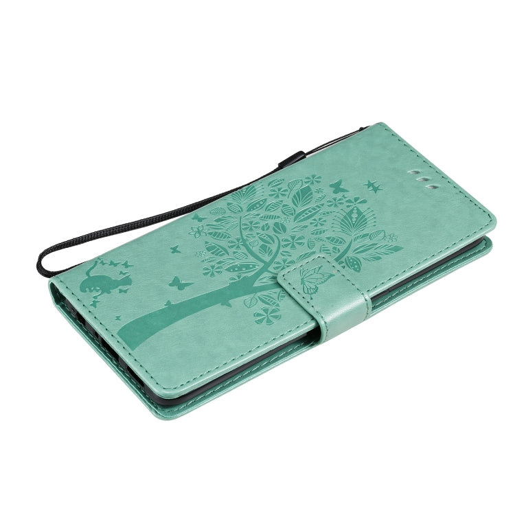 Tree & Cat Pattern Pressed Printing Horizontal Flip PU Leather Case with Holder & Card Slots & Wallet & Lanyard, For OnePlus 8T, For OPPO Reno4 Pro 4G