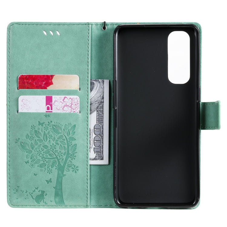Tree & Cat Pattern Pressed Printing Horizontal Flip PU Leather Case with Holder & Card Slots & Wallet & Lanyard, For OPPO Reno4 Pro 4G, For OnePlus 8T
