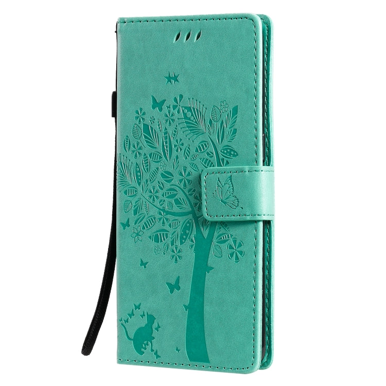 Tree & Cat Pattern Pressed Printing Horizontal Flip PU Leather Case with Holder & Card Slots & Wallet & Lanyard, For OPPO Reno4