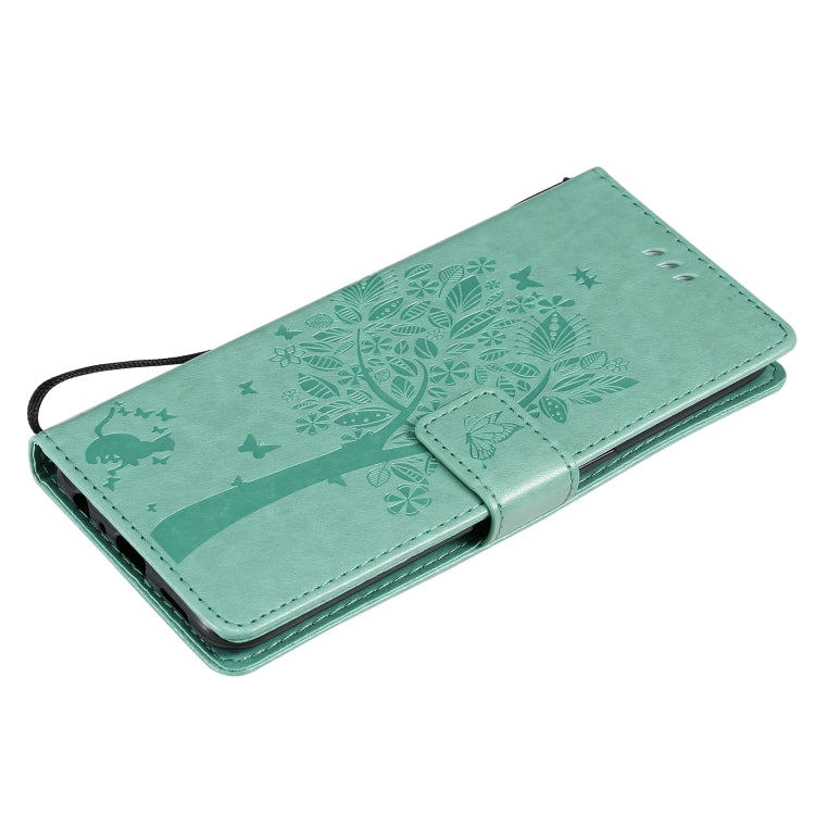 Tree & Cat Pattern Pressed Printing Horizontal Flip PU Leather Case with Holder & Card Slots & Wallet & Lanyard, For OPPO Reno4