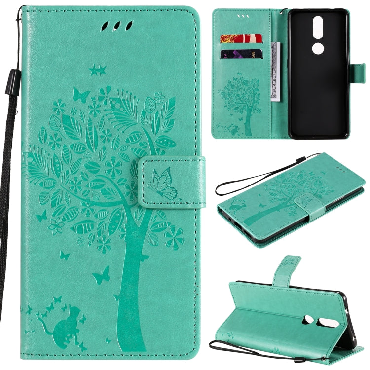 Tree & Cat Pattern Pressed Printing Horizontal Flip PU Leather Case with Holder & Card Slots & Wallet & Lanyard, For OPPO A53(2020) / A32, For Nokia 2.4
