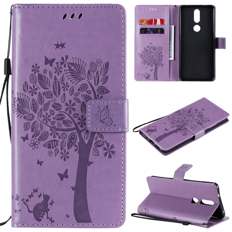 Tree & Cat Pattern Pressed Printing Horizontal Flip PU Leather Case with Holder & Card Slots & Wallet & Lanyard, For OPPO A53(2020) / A32, For Nokia 2.4