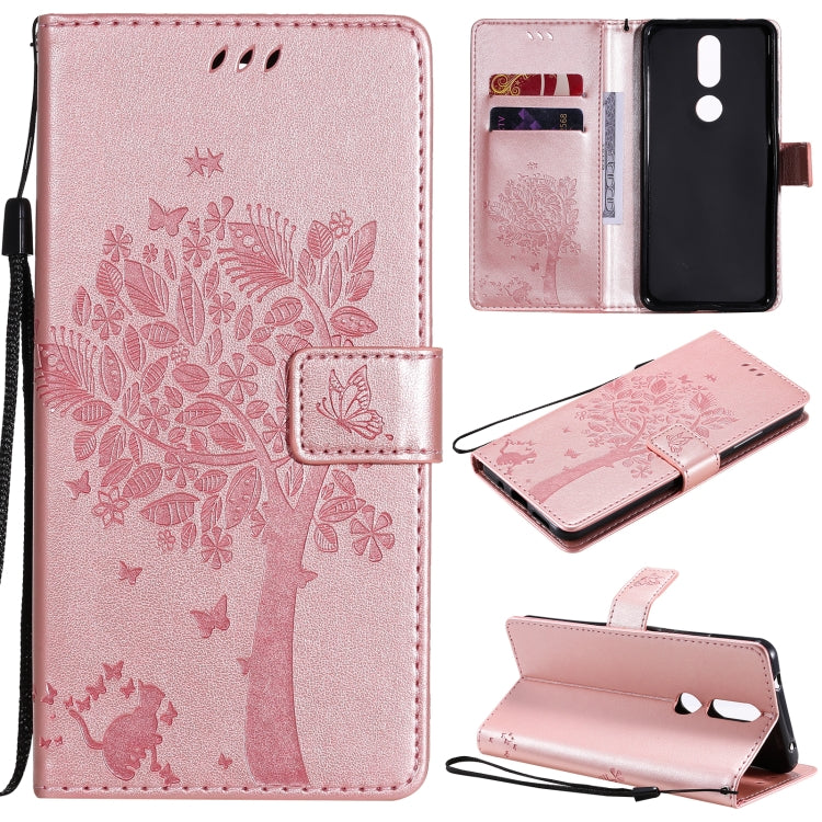 Tree & Cat Pattern Pressed Printing Horizontal Flip PU Leather Case with Holder & Card Slots & Wallet & Lanyard, For OPPO A53(2020) / A32, For Nokia 2.4