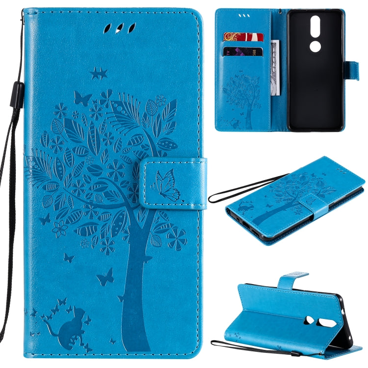 Tree & Cat Pattern Pressed Printing Horizontal Flip PU Leather Case with Holder & Card Slots & Wallet & Lanyard, For OPPO A53(2020) / A32, For Nokia 2.4