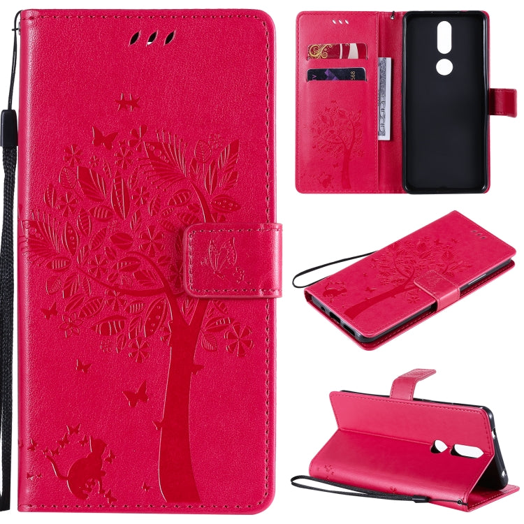 Tree & Cat Pattern Pressed Printing Horizontal Flip PU Leather Case with Holder & Card Slots & Wallet & Lanyard, For OPPO A53(2020) / A32, For Nokia 2.4
