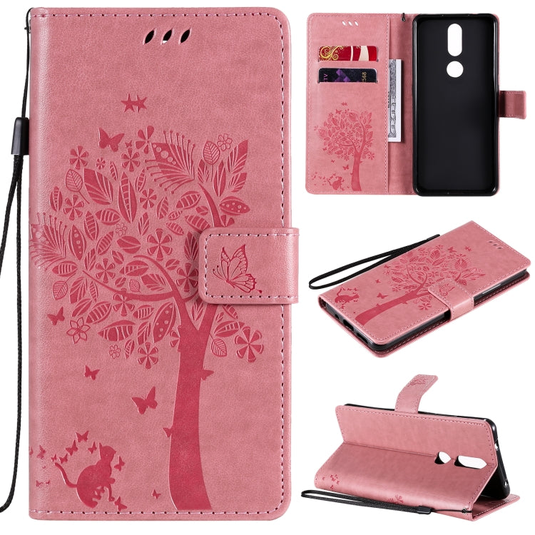 Tree & Cat Pattern Pressed Printing Horizontal Flip PU Leather Case with Holder & Card Slots & Wallet & Lanyard, For OPPO A53(2020) / A32, For Nokia 2.4