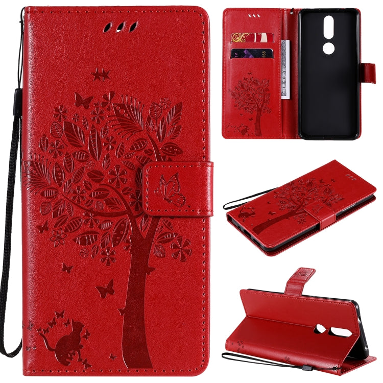 Tree & Cat Pattern Pressed Printing Horizontal Flip PU Leather Case with Holder & Card Slots & Wallet & Lanyard, For OPPO A53(2020) / A32, For Nokia 2.4