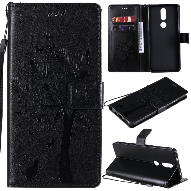 Tree & Cat Pattern Pressed Printing Horizontal Flip PU Leather Case with Holder & Card Slots & Wallet & Lanyard, For OPPO A53(2020) / A32, For Nokia 2.4