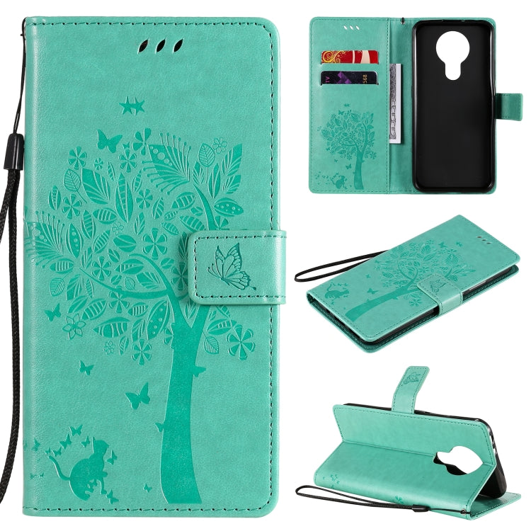 Tree & Cat Pattern Pressed Printing Horizontal Flip PU Leather Case with Holder & Card Slots & Wallet & Lanyard, For OPPO F17 Pro / Reno4 Lite, For Nokia 3.4
