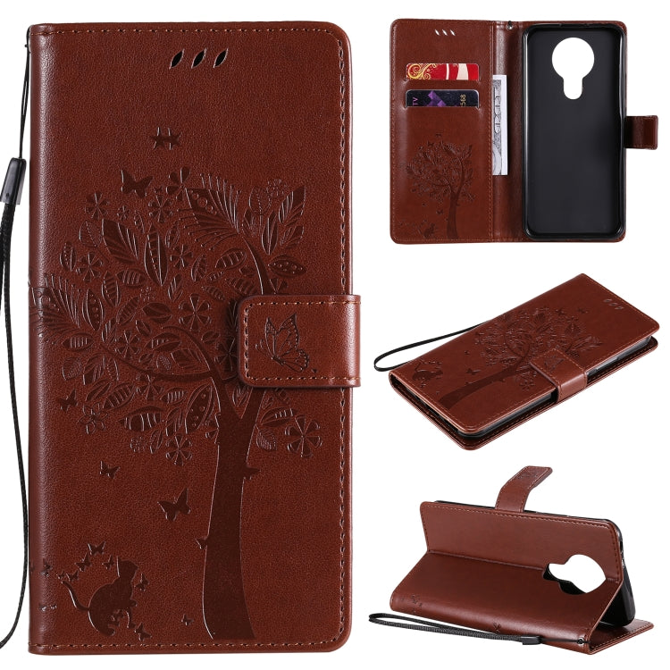 Tree & Cat Pattern Pressed Printing Horizontal Flip PU Leather Case with Holder & Card Slots & Wallet & Lanyard, For OPPO F17 Pro / Reno4 Lite, For Nokia 3.4