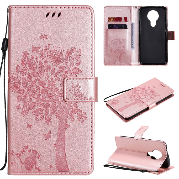 Tree & Cat Pattern Pressed Printing Horizontal Flip PU Leather Case with Holder & Card Slots & Wallet & Lanyard, For OPPO F17 Pro / Reno4 Lite, For Nokia 3.4