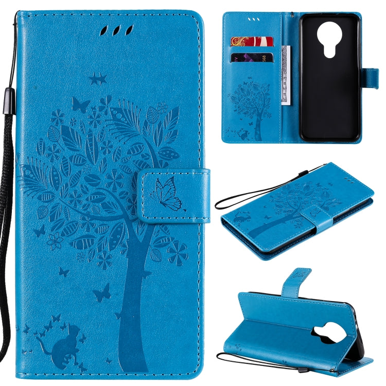 Tree & Cat Pattern Pressed Printing Horizontal Flip PU Leather Case with Holder & Card Slots & Wallet & Lanyard, For OPPO F17 Pro / Reno4 Lite, For Nokia 3.4
