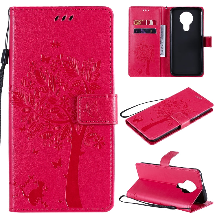 Tree & Cat Pattern Pressed Printing Horizontal Flip PU Leather Case with Holder & Card Slots & Wallet & Lanyard, For OPPO F17 Pro / Reno4 Lite, For Nokia 3.4