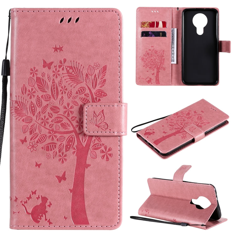 Tree & Cat Pattern Pressed Printing Horizontal Flip PU Leather Case with Holder & Card Slots & Wallet & Lanyard, For OPPO F17 Pro / Reno4 Lite, For Nokia 3.4